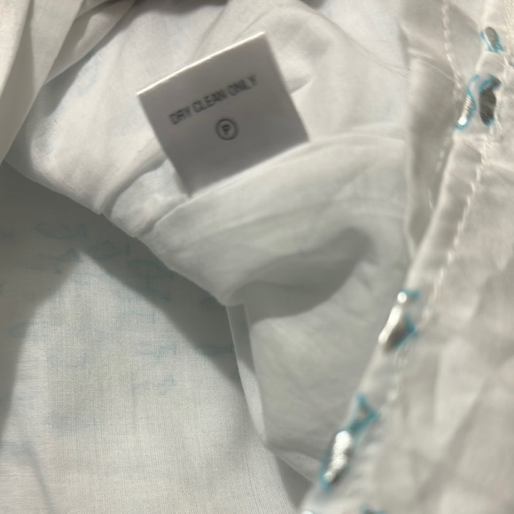 White and Blue Sheath Mini Dress with Flutter Cap Sleeves - Picture 10 of 10